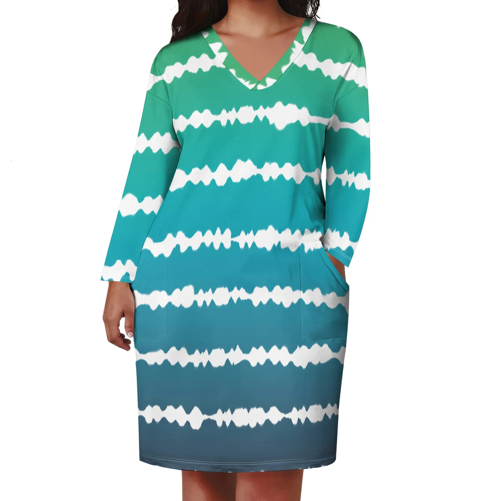 Plus Size Womens Sexy Casual Dresses for Curvy Women 3D Printed V Neck Short Sleeve Loose Maxi Dress with pockets 250509