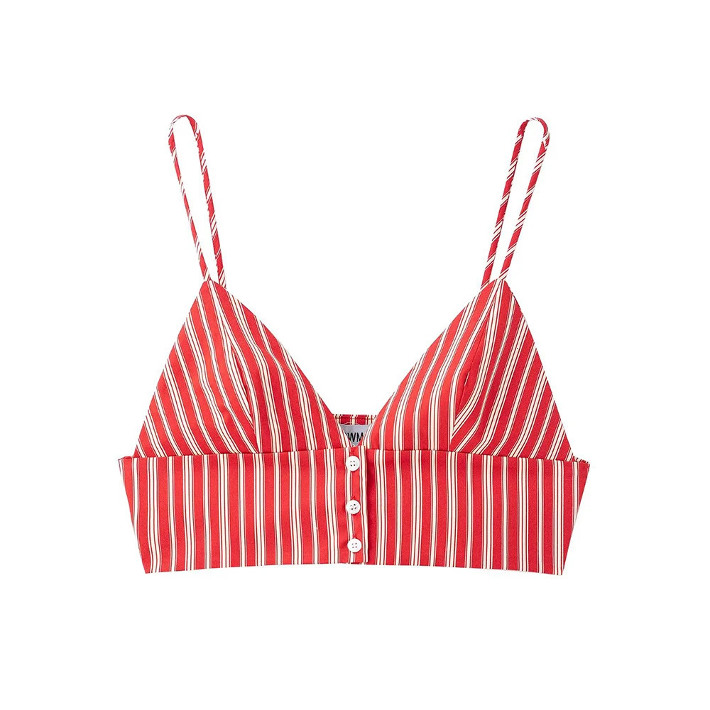 Sweet V Neck Sleeveless Backless Short Halter Top Long Pleated Skirt Women Vibrant Red Striped Suit Set ZATT Spring 250515