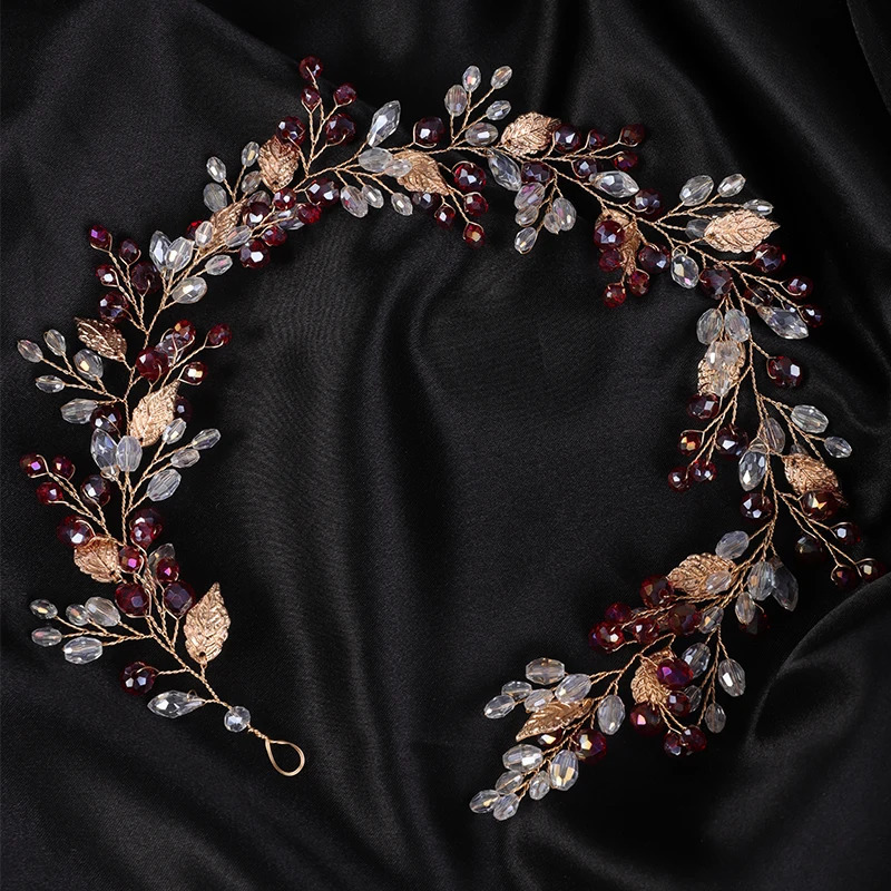 Gold Alloy Crystal Bead Flower Headband Hair Accessories Tiaras Bridal Headwear Wedding Hair Jewelry Party Prom Headpiece 250509