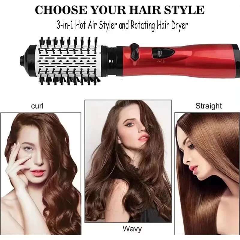 3 in 1 Rotating Electric Straightener Dryer Brush Hot Air Negative Ion Hair Styler Comb
