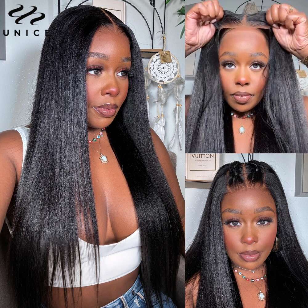 UNICE 5x5 HD Lace Closure Wig Yaki Straight Human Hair 7x5 13x4 Cut Pre Bleached Glueless Wigs 150% Density