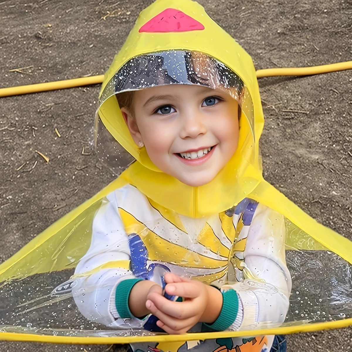 Childrens Raincoat Yellow Duck Cloak Flying Saucer PVC Poncho For 6 years to 15 years old 250515
