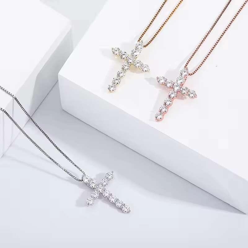 Cheapest 925 Sterling Silver GRA Certified 3mm Vvs1 Moissanite Diamond Box Chain Womens Cross Pendant Necklace