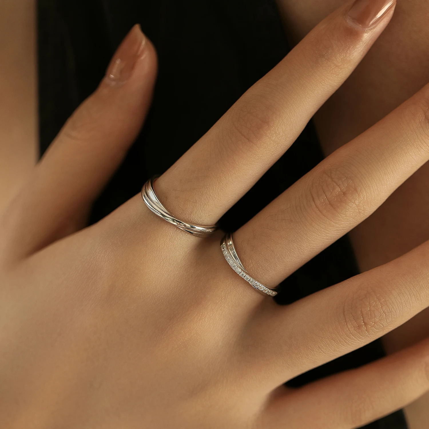 MODIAN 925 Sterling Silver Lines Twining Romantic Adjustable Couple Rings For Women Classic Wedding Engagement Fine Jewelry 250515