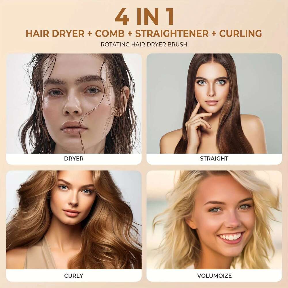 Hair Dryer 3-in-1 Rotating Round Hot Air Spin Set with 2 Brushes Blow Volumizer Auto-Rotating Curling Brush