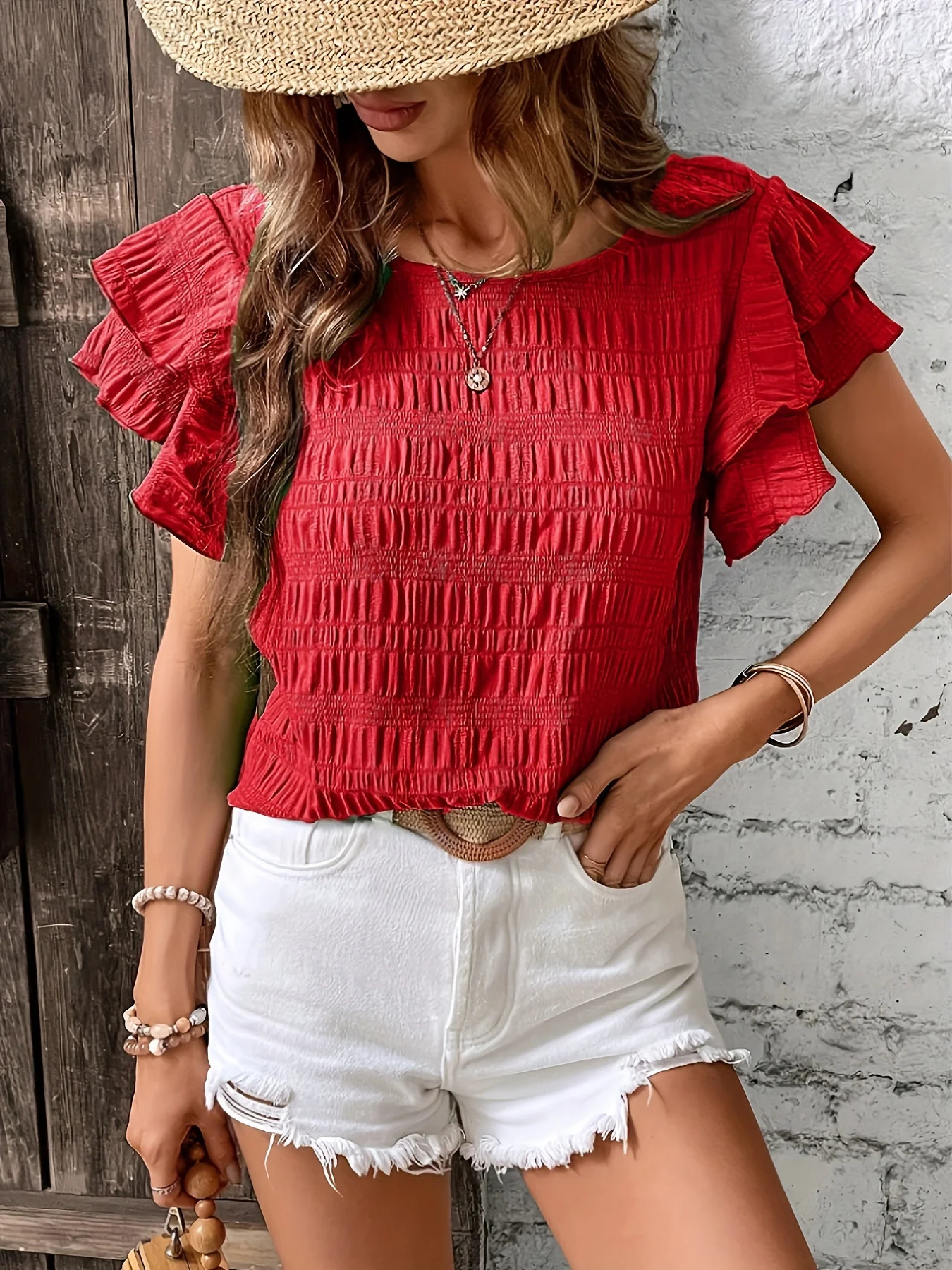 Summer Elegant Solid Shirt for Women Casual Office Lady Blouses Vintage Butterfly Sleeve O Neck Tops 250514
