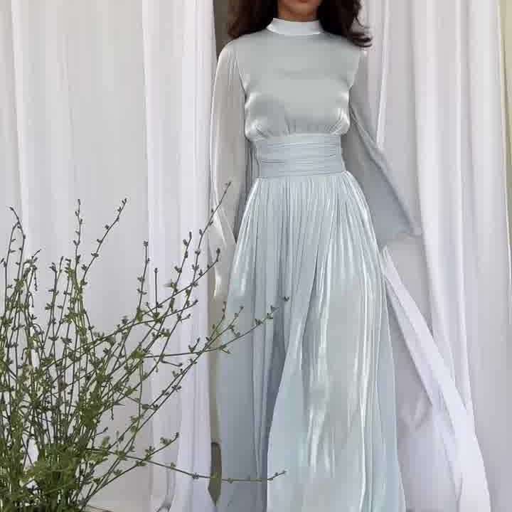 Autumn New Fashionable French Round Neck Waist Fold Light Luxury Style Dress