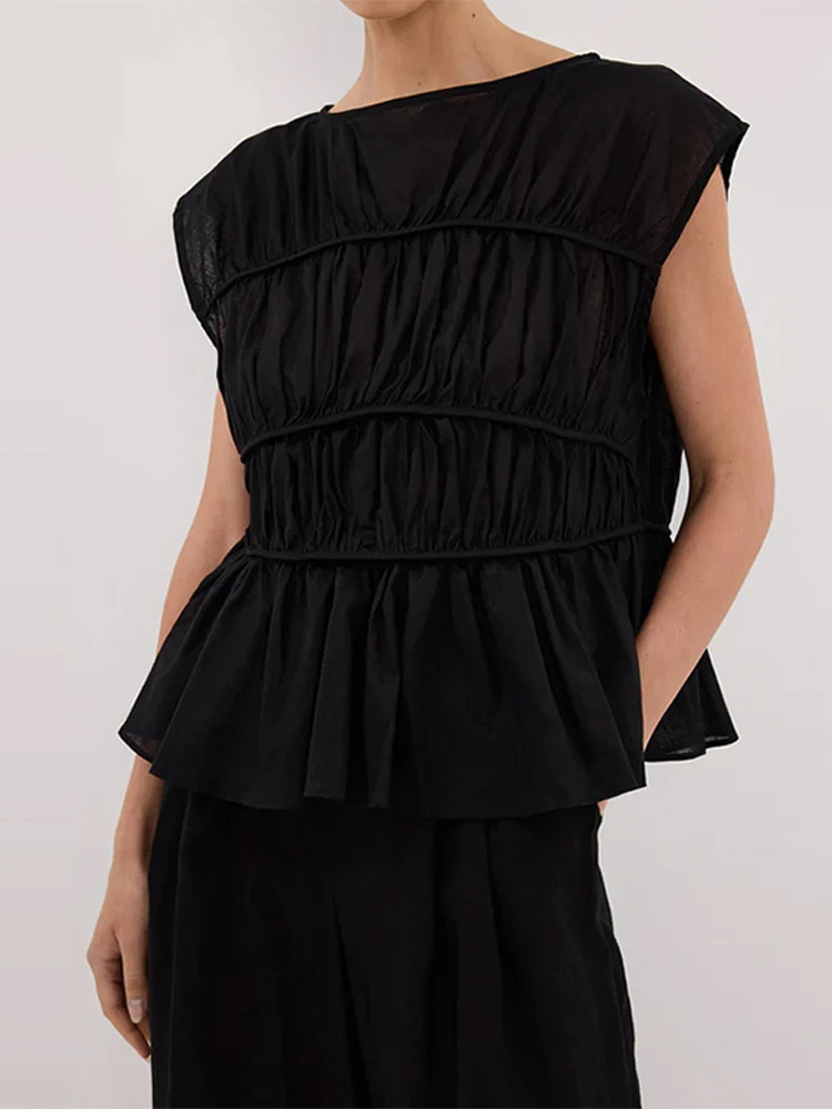 Wrinkled Sleeveless Top Straight Leg Pants Half Skirt Women 3 Piece Set Slim Wide Aline Skirts Summer Commuting Suit 250515