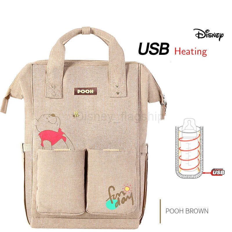 Disney Baby Diaper Backpack USB Bottle Insulation Heating Mummy Nappy Changing Bags For Baby Care Mom Stroller Oxford HandbagsXJ250515