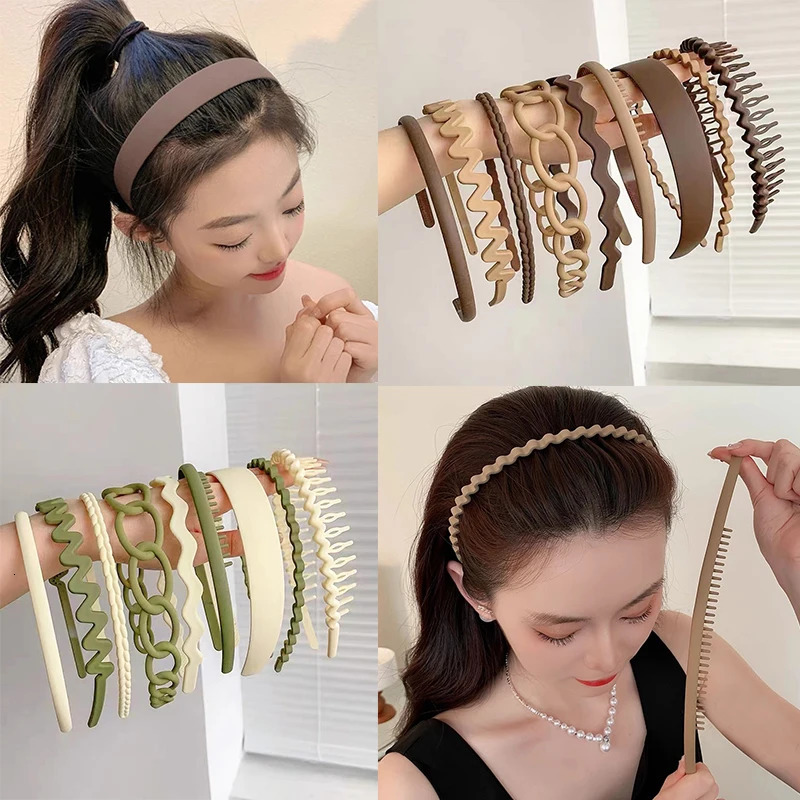 9Pcs/Set Non-slip Hair Band Hoop for Women Men Frosted Face Wash Headband Multi-style Headbands Simple Hairband Hair Accessories 250509