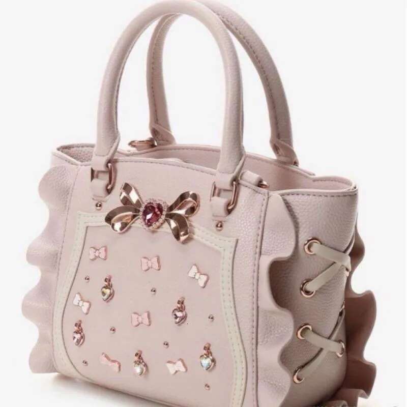 Butterfly Knot Tote Sweet Landmine Women PU Y2k Cute Lolita Girl Japan Gemstone Ruffle Edge Shoulder Crossbody Bag New