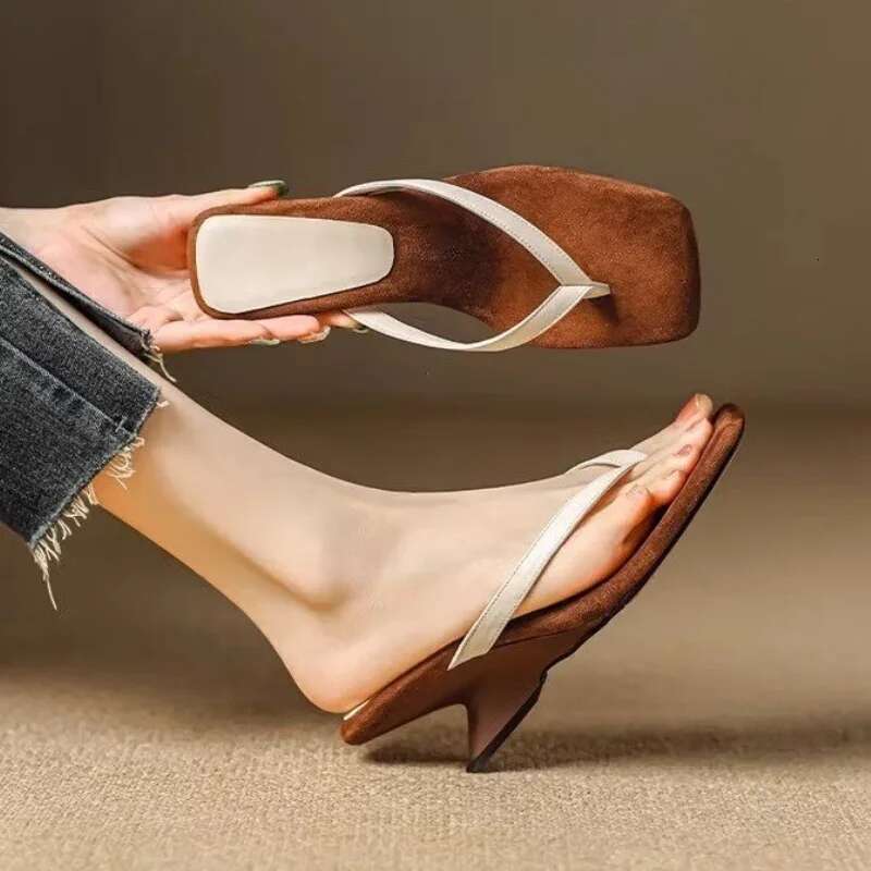 Square Head High Heels Fine Heel 2025 Woman Fashion Clip Toes Herringbone Temperament Versatile Casual Sandalias De Mujer