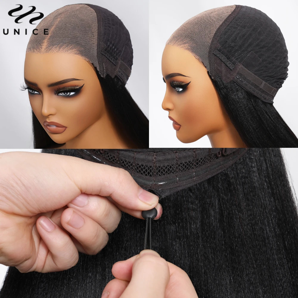 UNice Hair Drawstring Cap Yaki Straight Bob Wig Pre Cut Pre Bleached 7x5 Lace Closure Glueless Wigs Human Hair Ready To Wear Go 250512