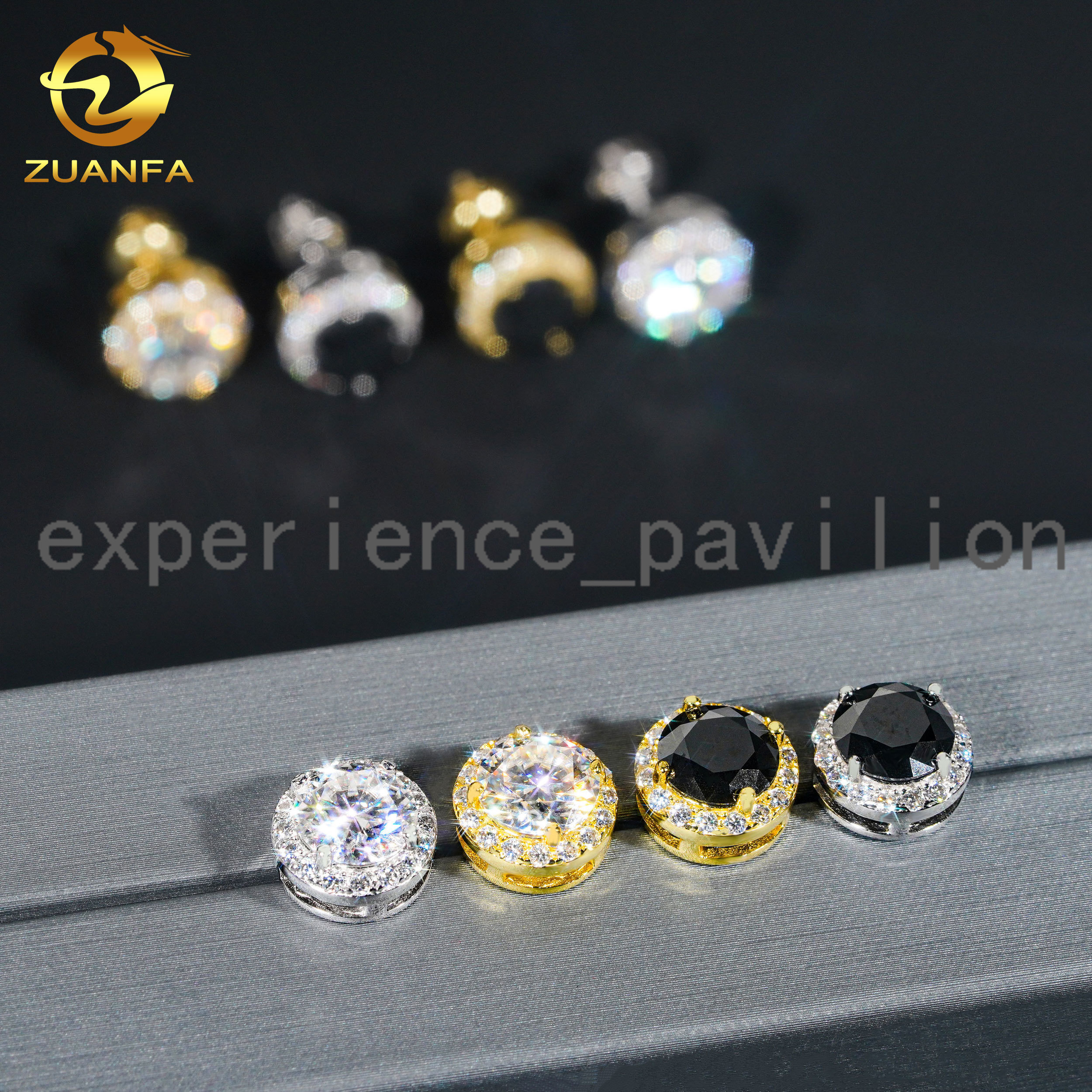 Drop Shipping Screw Back 18k Plated Moissanite Stud Earrings 925 Silver Classic Solitaire Halo Black Moissanite Diamond Earring