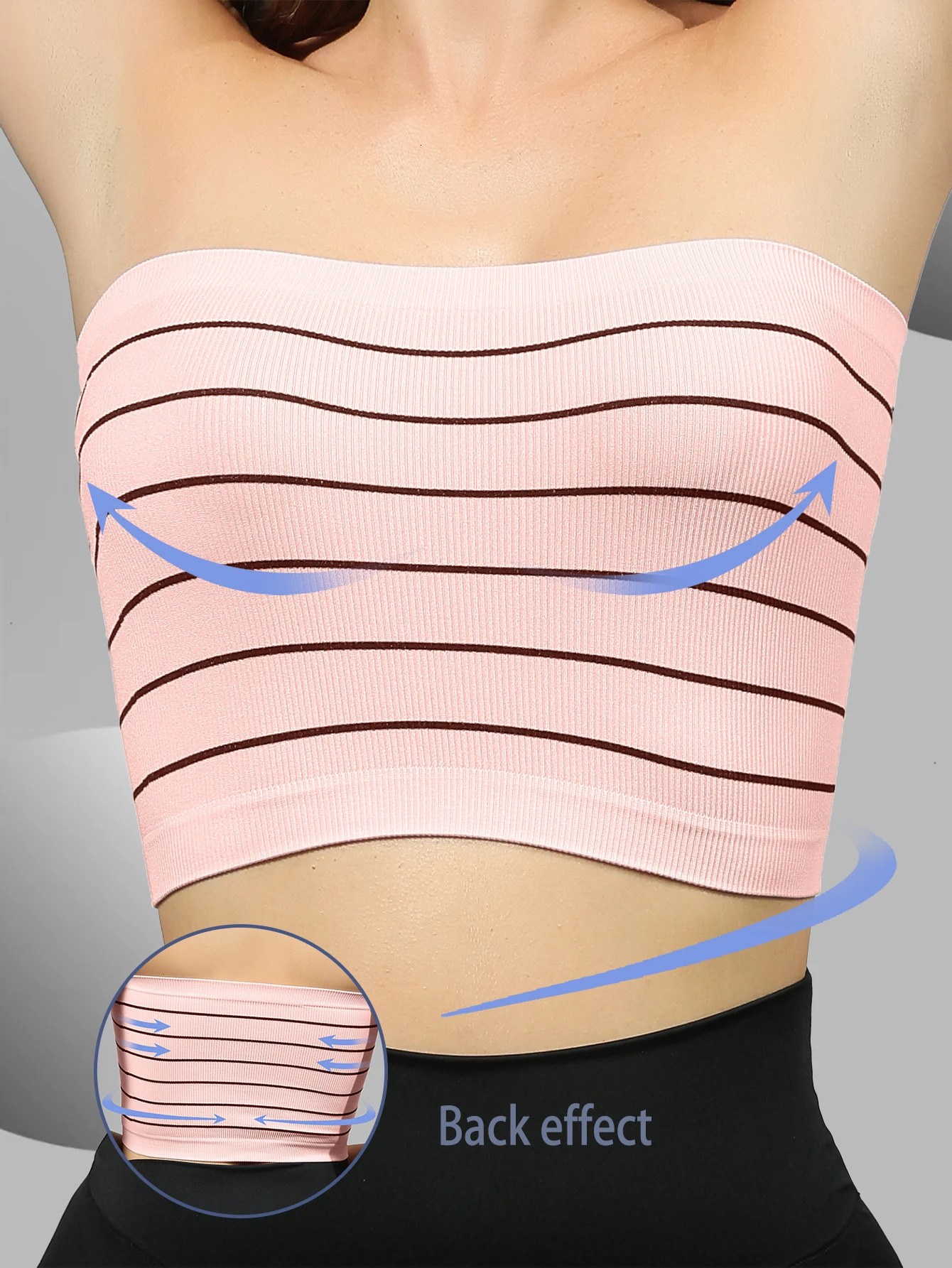 Striped Print Tube Tops Elegant Sleeveless Strapless Slim Womens Clothing 250515