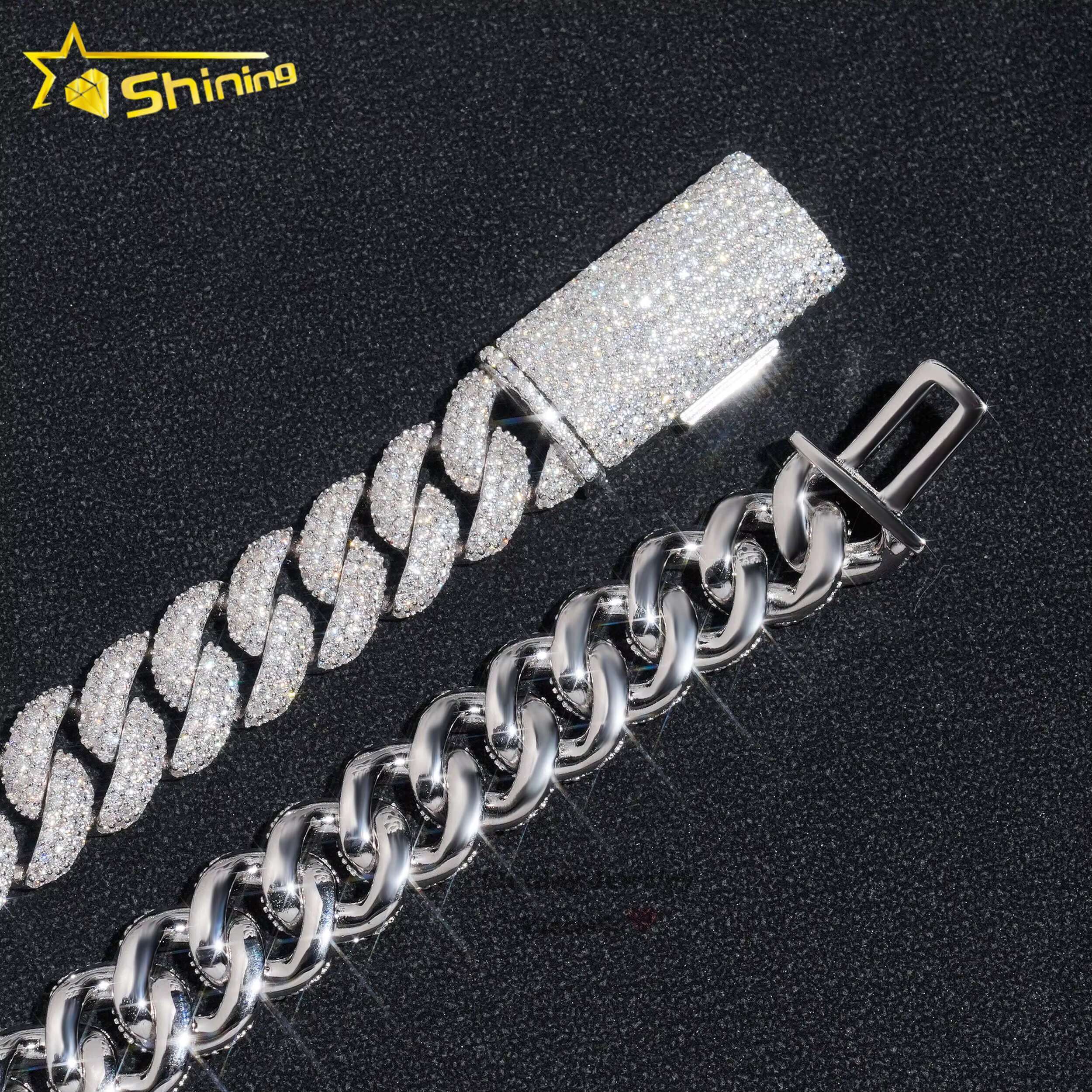 Gold Plated Fashion Hip Hop Moissanite Dia Chains Necklace Men Women 13mm Sterling Sier Cuban Link Chain