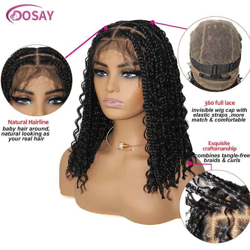 Short 12 Inch Bohemian Curly Braided Full Lace Front Wigs Knotless Box Braid Bob Wig Women Synthetic Locs Goddess Cornrow Braids