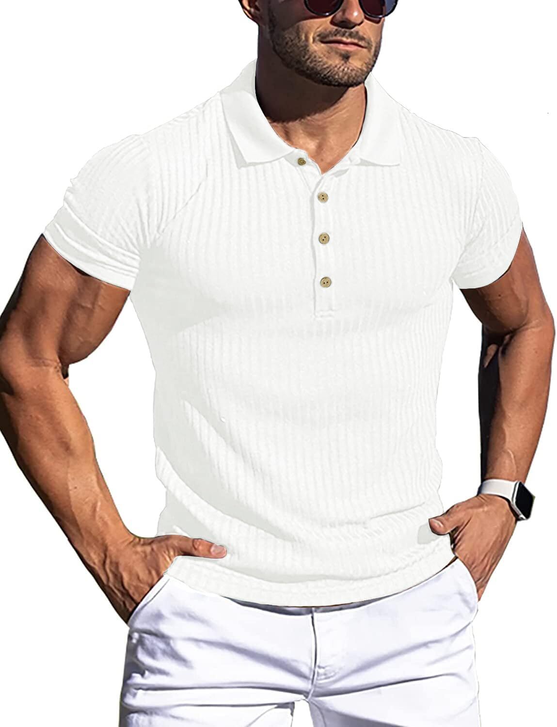 Mens Polo shirt Men's Slim Fit Muscle Polo Shirts - Short Sleeve Ribbed Stylish Tees for Casual Everyday Wear Polos shirts tshirt Casual tops sum