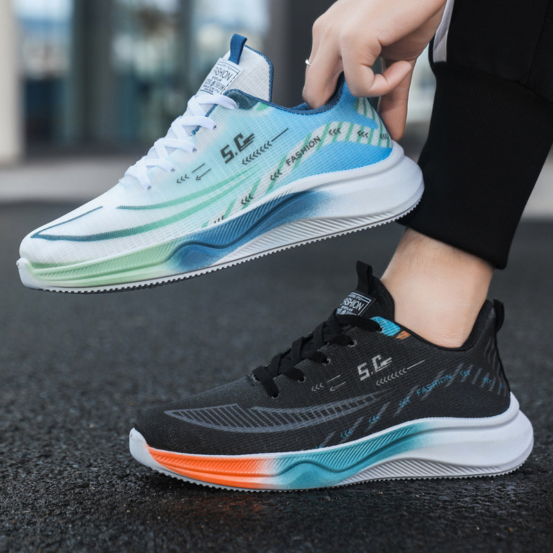 Lightweight sports for men, spring 2025 new breathable ice silk mesh men's shoes, thick soled casual running shoes
