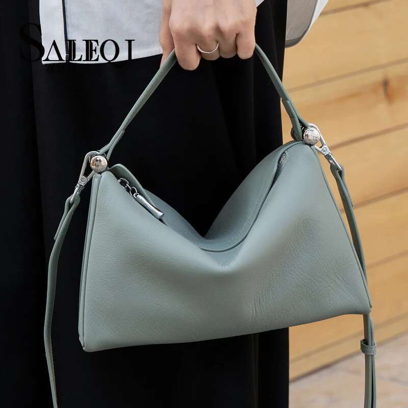 Genuine Leather Fashion Women Shoulder Crossbody Green Bag Yellow Designer Soft Cowhide Ladie Handbag Female Apricot