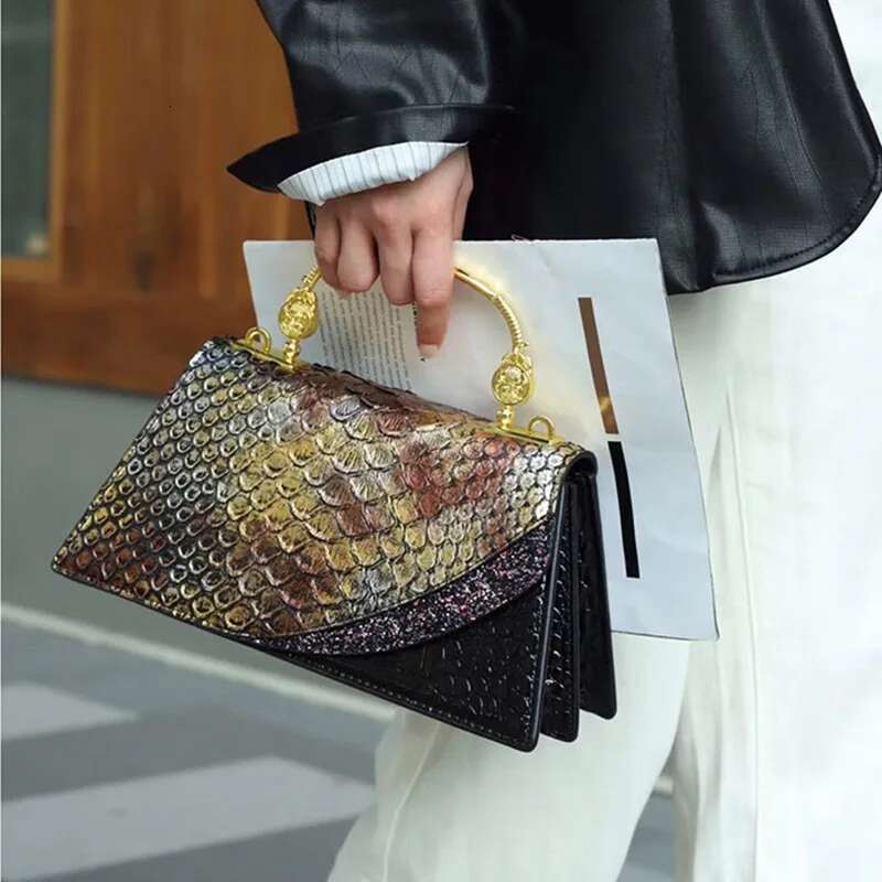 VM FASHION KISS Microfiber Synthetic Leather Women's Handbags Snake Print Shoulder Crossbody Bag Lady Party Messenger Shell Bags