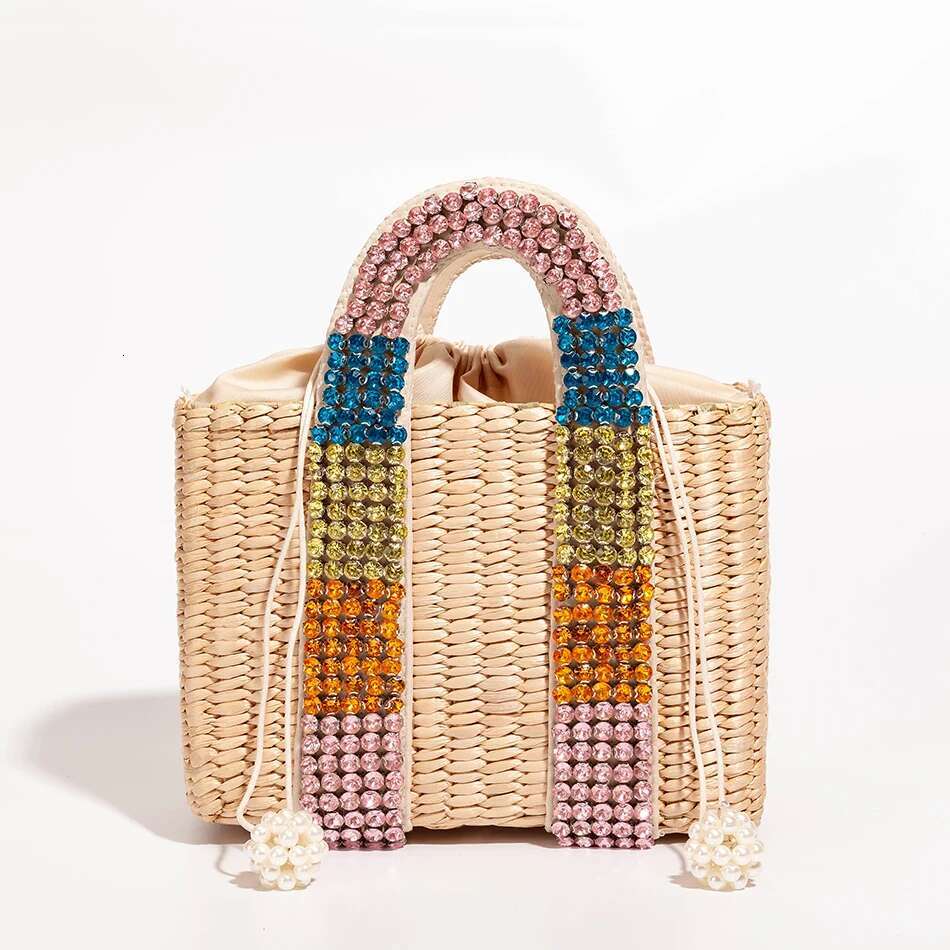 2025 Free Shipping New Women's Designer Elegant Knitted Beaded Straw Bag Women's Bohemian Knitted Large Handbag Holiday Leisure Beach Bag