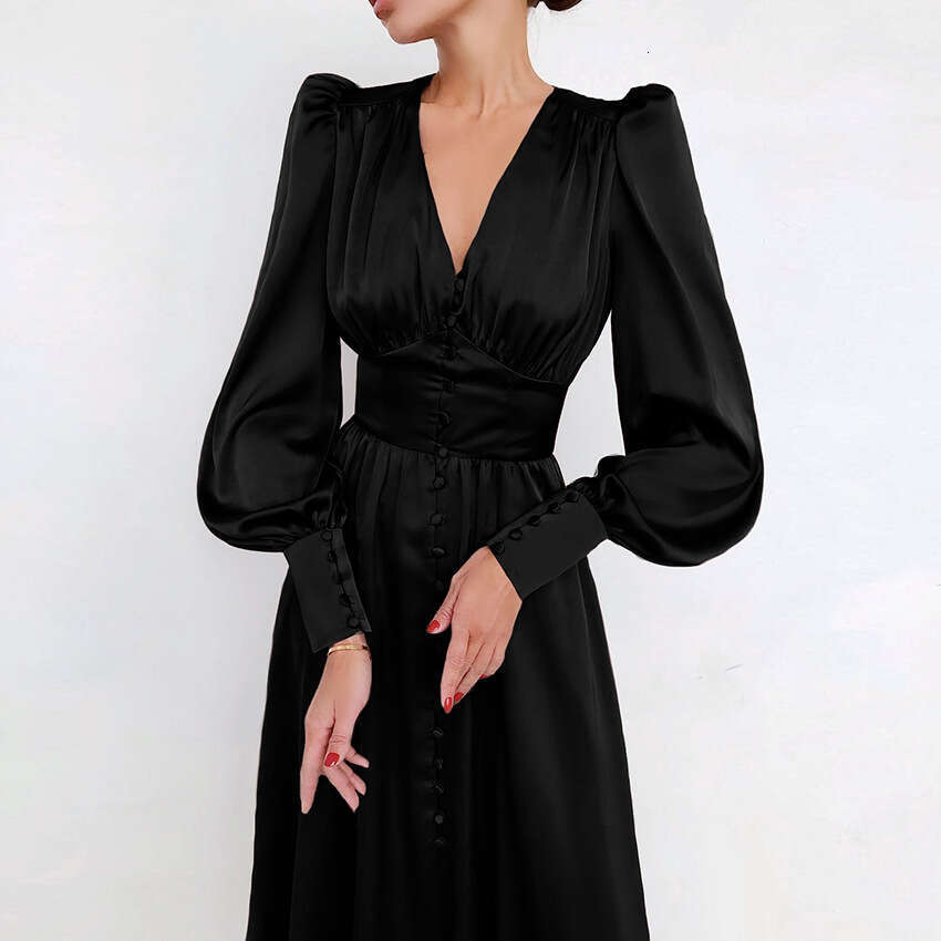 White Dress Maxi Dress 2025 Spring New Satin With Women's Design And Lantern Sleeves, Shrinking Waist To Show Thinning Temperament, Slimming Long