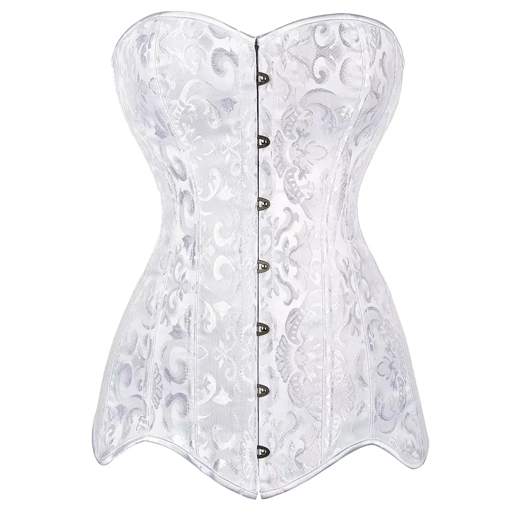 Gorset White Black Bustier 6XL Plus Size Top Hip Cover Clothing Korse Gorset Long Torso Overbust Corset Steel Boned Gothic Jacquard Steel Korset Steam
