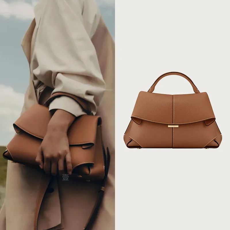 French Genuine Leather Women's One Shoulder Retro Fashion Handbag, High-Quality Gift Bag, Pol Smile Pogen New