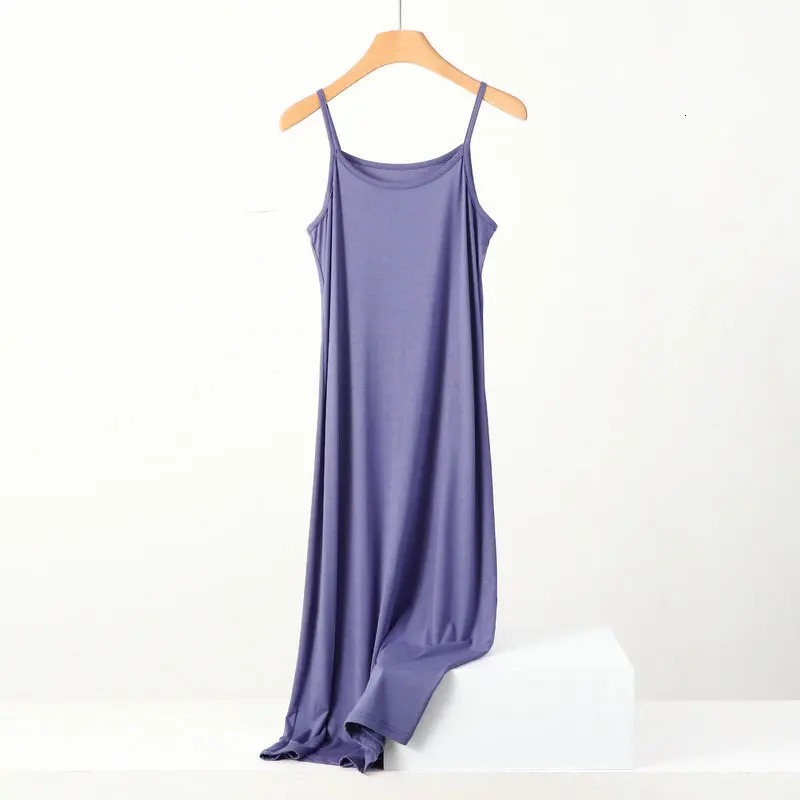 Plus size spring and summer versatile slim long inner nightgown suspender modal cotton solid color bottoming dress 250515