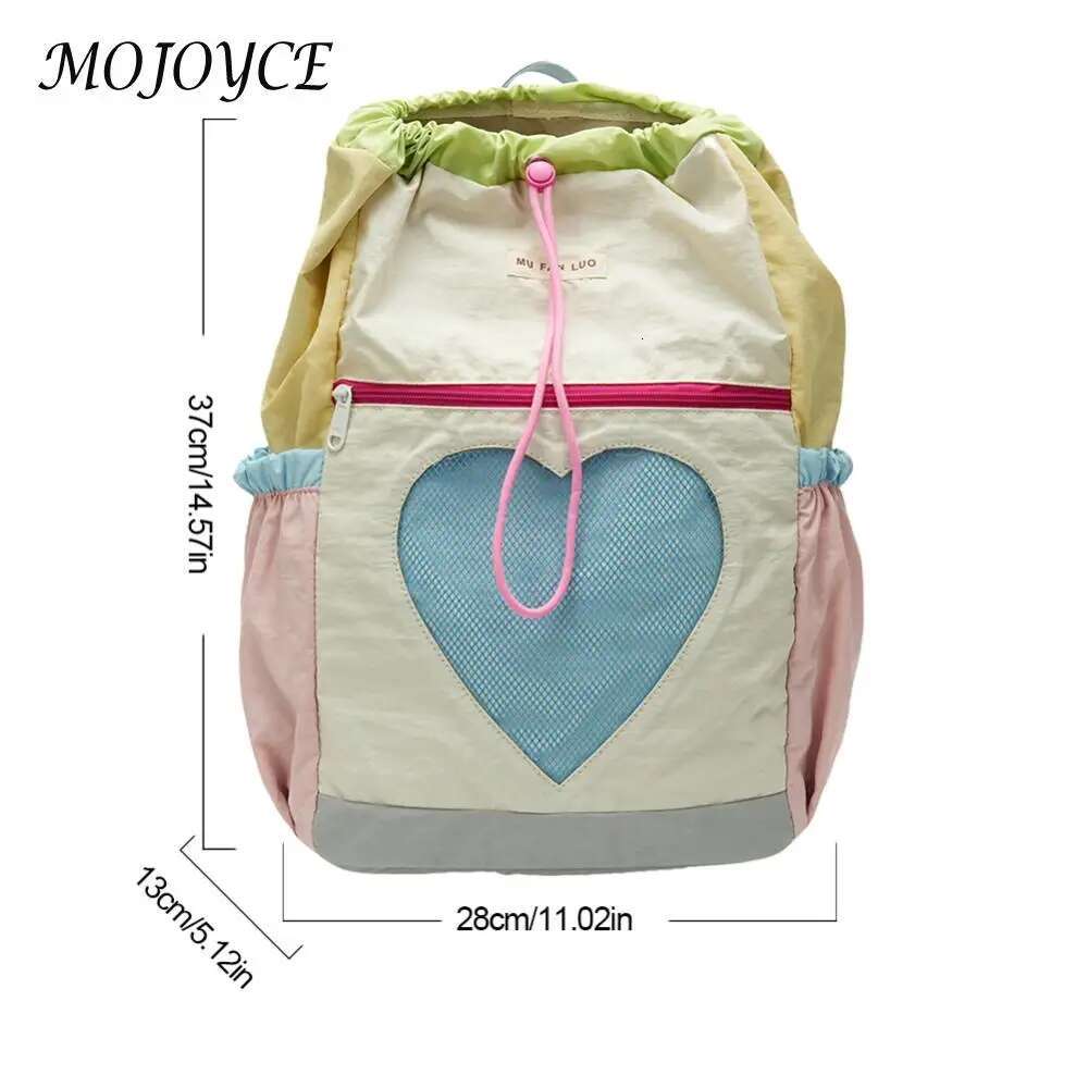 Bookbag Women Girls Color-Block Daypack Nylon Drawstring Laptop Backpack Adjustable Strap Rucksack for Travel School