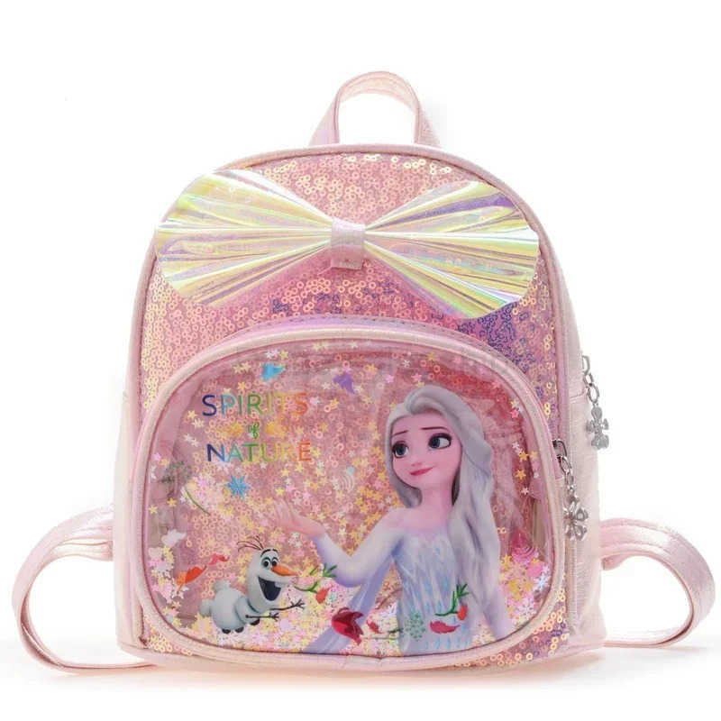 Disney Sequins Frozen Elsa Anna Backpack Fashion Glitter School Book Bag Girls Kawaii PU Leather Travel Backpack Christmas GiftsXJ250515