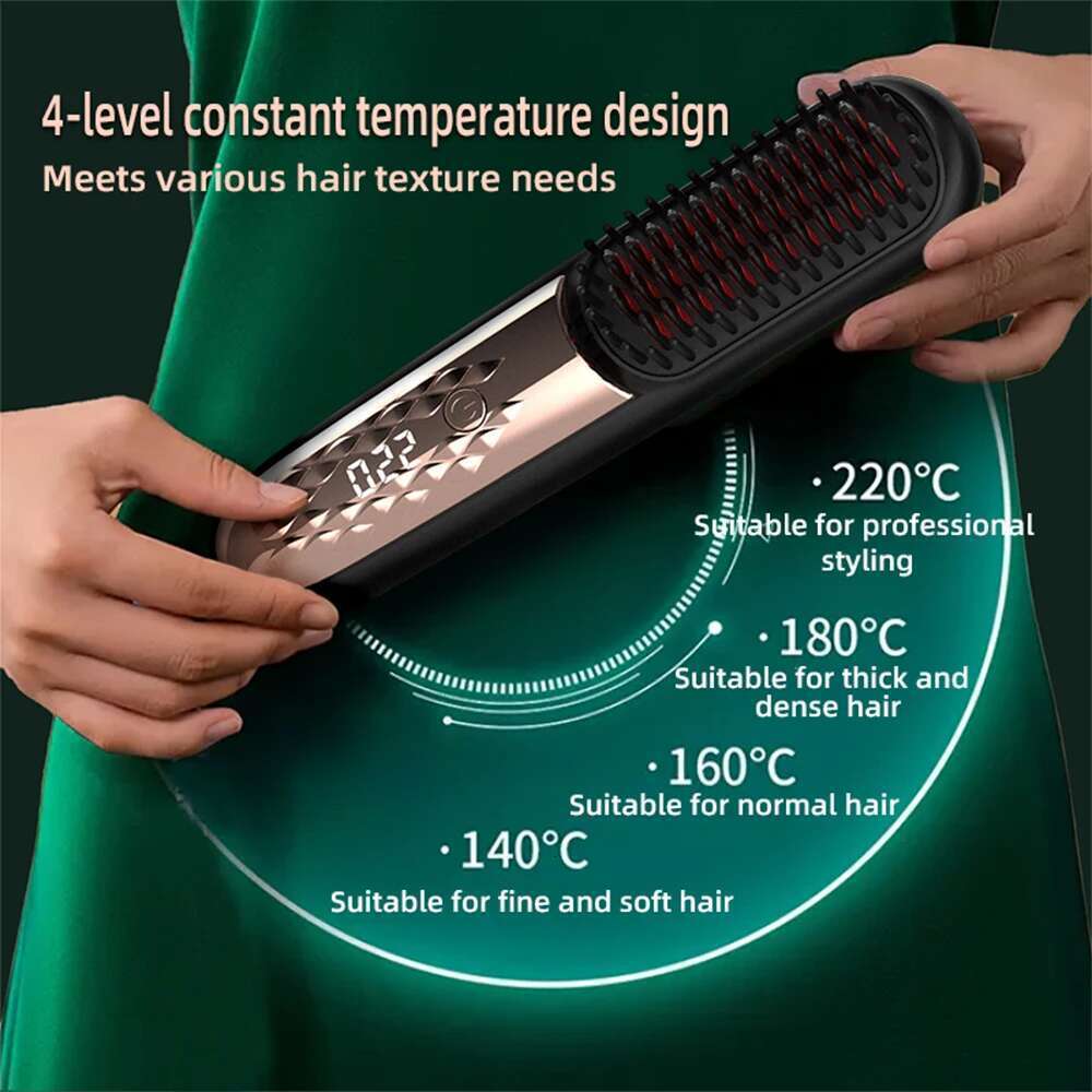 Cordless Straightener Electric Hot Heating Brush Negative Ion Straightening Styling Comb Smoothing Nourish Hair