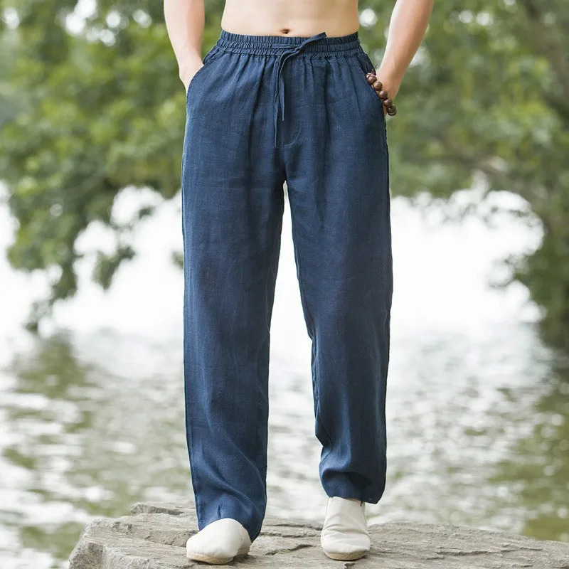 Sweatwear Mens Cotton Pants Summer Breathable Solid Color Linen Trousers Fitness Lightweight Beach Casual Men 250515