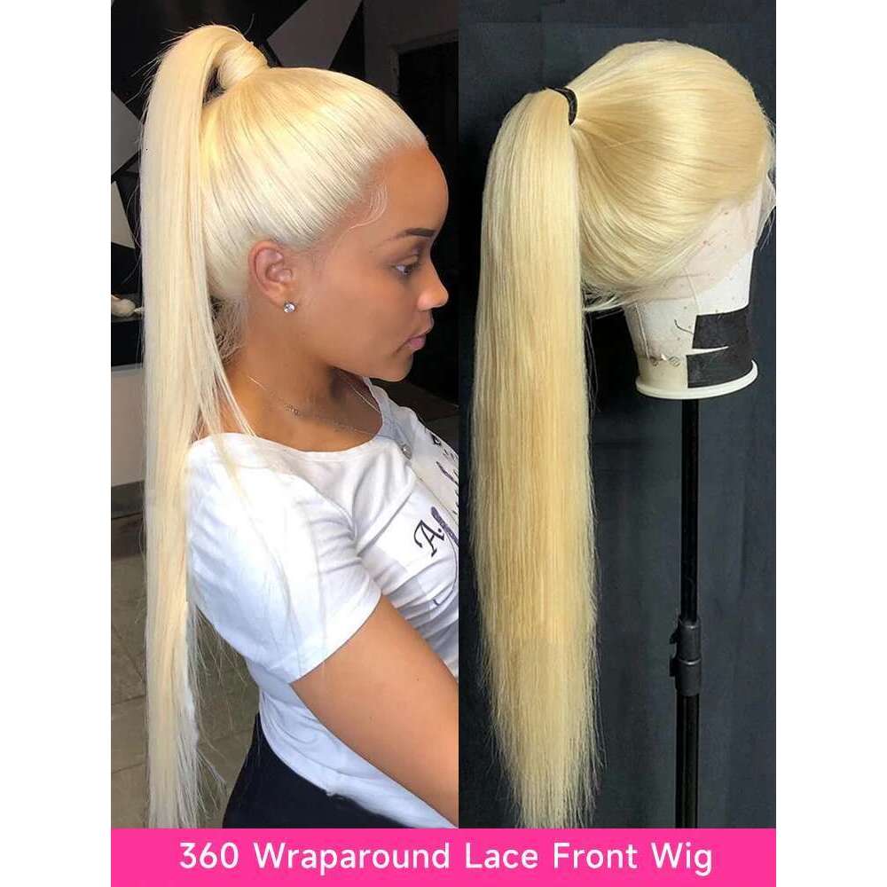 Hd Transparent 613 Blonde 13X4 13X6 360 Front Human Hair Pre Plucked Bone Straight Lace Frontal Wig 180 210 250 Density