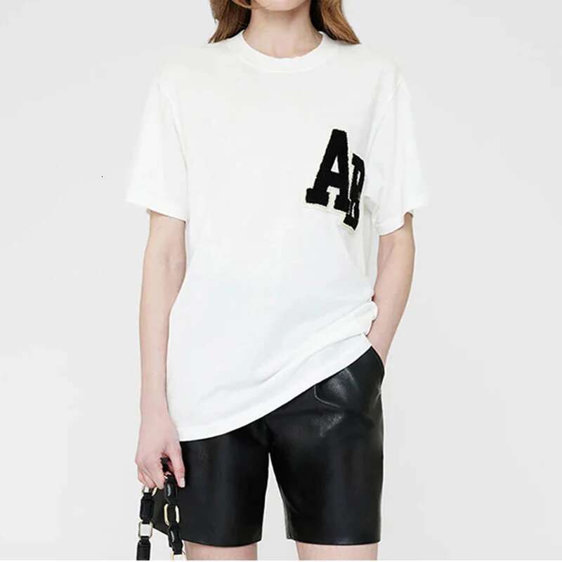 Summer North American Niche AB Special Hand Cranked Letter Embroidery Women's Short Sleeved T-Shirt