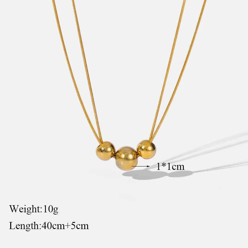 GANEMLY 316L Stainless Steel Beads Balls Necklace Earrings For Women Fashion Party Gift Gold Plated Waterproof Jewelry Set