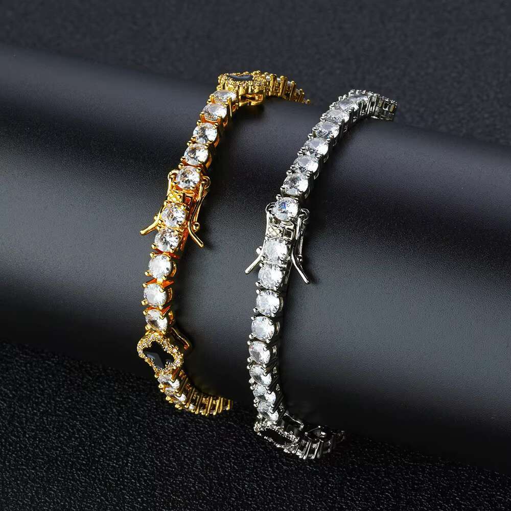 Hip Hop Men S925 Silver Moissanite Bracelet New 4mm Clover Tennis Chain for Gift
