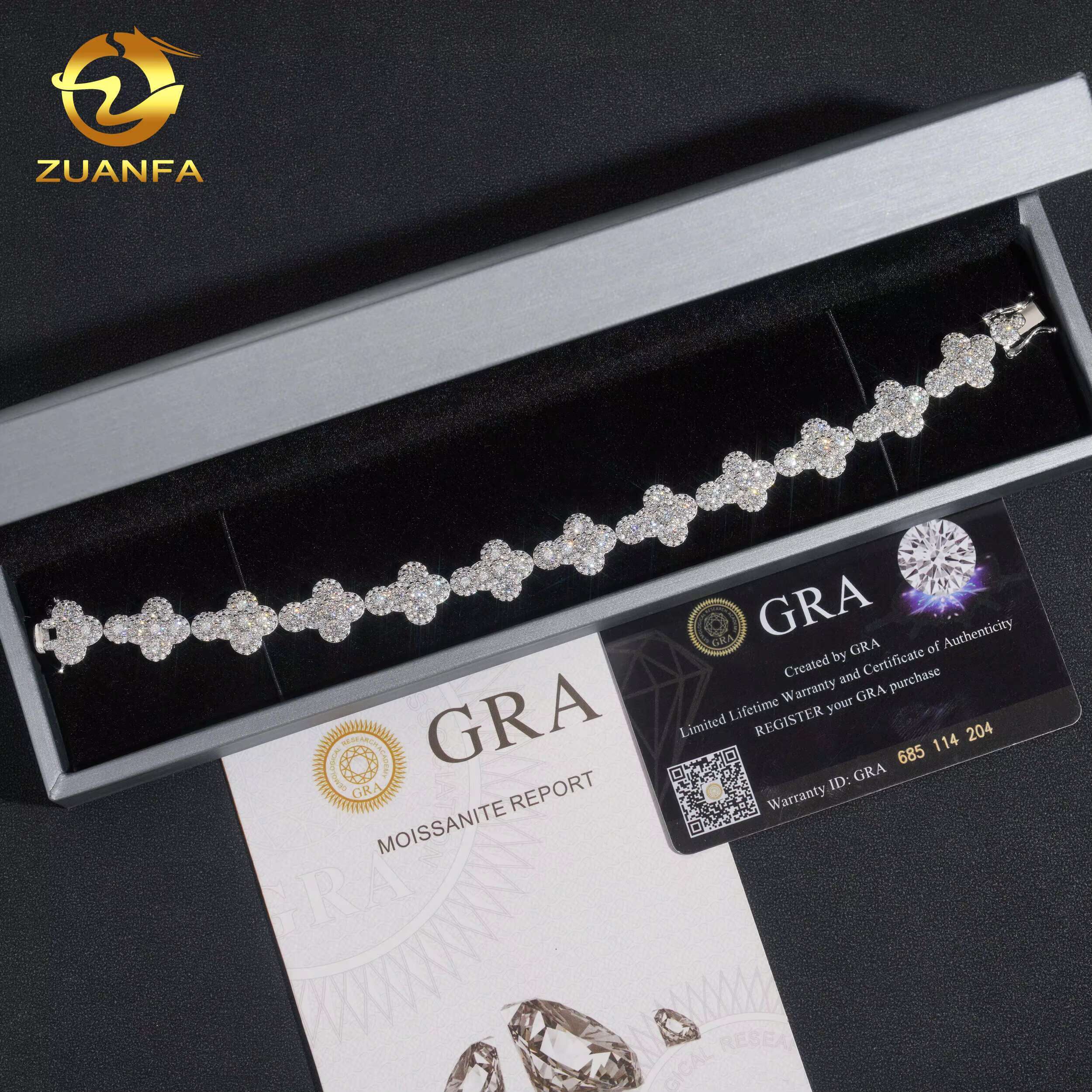 Gra Certificated Pass Diamond Tester 925 Silver Iced Out Cluster Tennis Bracelet Moissanite Diamond