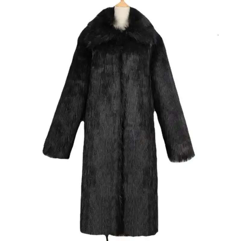 PFHQ Autumn Winter New Men's Square Neck Faux Fur Coat 2024 Solid Color Warm Long Sleeve High Street Tops 21Z7150