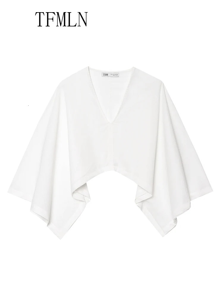 TFMLN Summer Women Asymmetrical Kimono Style Blouse Fashion Causal Vneck Batwing Sleeve Loose Top High Street Pullover 250515
