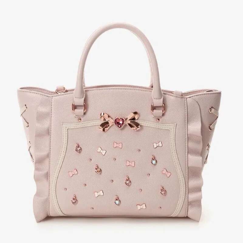 Butterfly Knot Tote Sweet Landmine Women PU Y2k Cute Lolita Girl Japan Gemstone Ruffle Edge Shoulder Crossbody Bag New