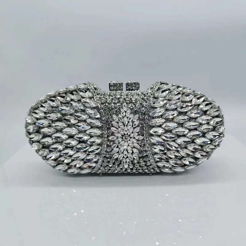 New Style Woman Purple Champagne Clutch Purse Gala Bridal Crystal Wedding Party Dinner Evening Bag Hollow Dia Handbag
