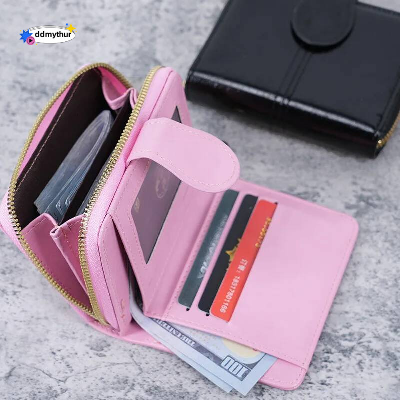 2023 New Women's Short Wallets Soft PU Leather Small Female Coin Money Purses Ladies Foldable Mini Zipper Credit Card Holders ddmythur