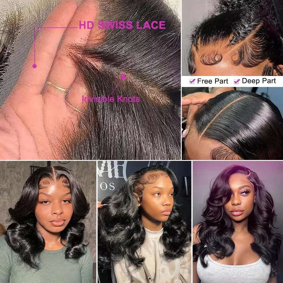 Mossily 300 Density Body Wave Short Bob Human Hair 13x4 13x6 Transparent Frontal 5x5 Hd Lace closure Wig PrePlucked
