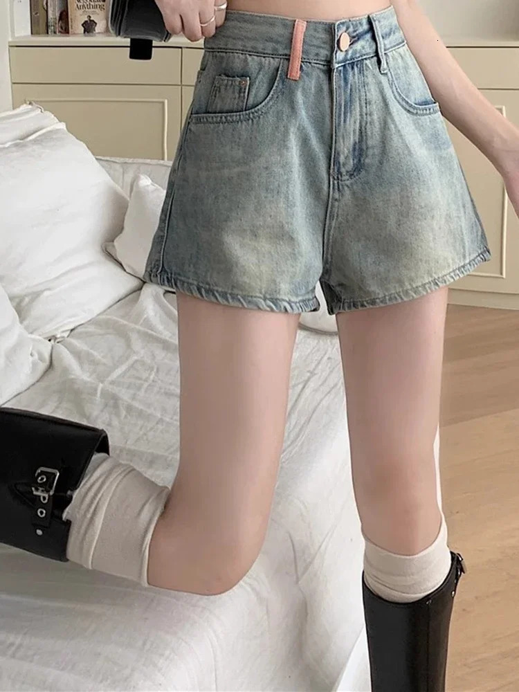 Girls Korean High Waist Denim Wide Leg Shorts Women High Street Y2k Short Pants Female Fashion Blue Slacks Jeans Plus Size 250514