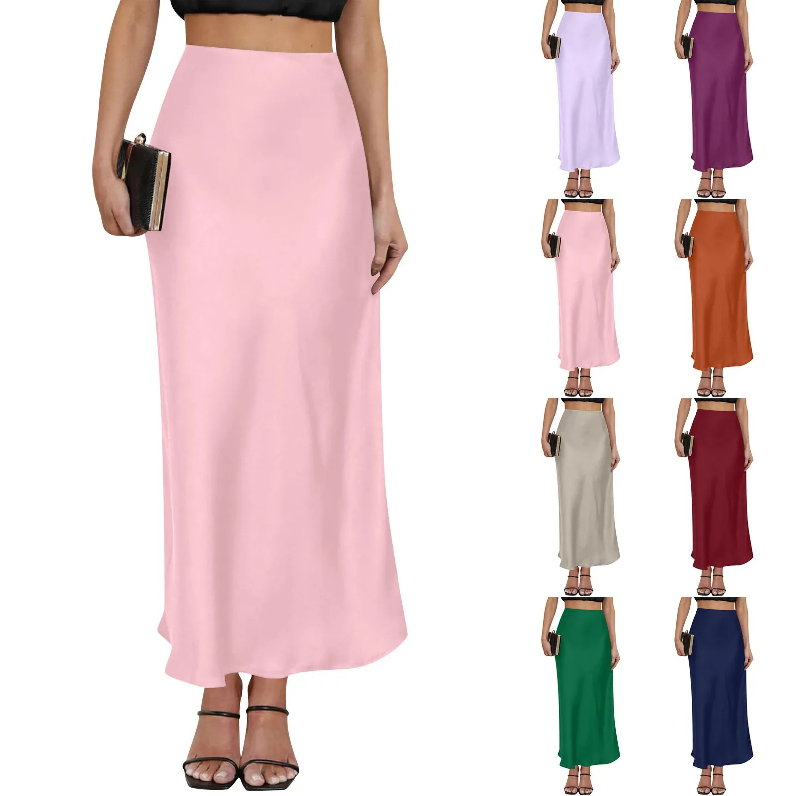 Light Purple Elegant Satin High Waisted Fishtail Skirt Womens Chic Irregular Bag Hip Ruffle Swing Pleated Long 250515