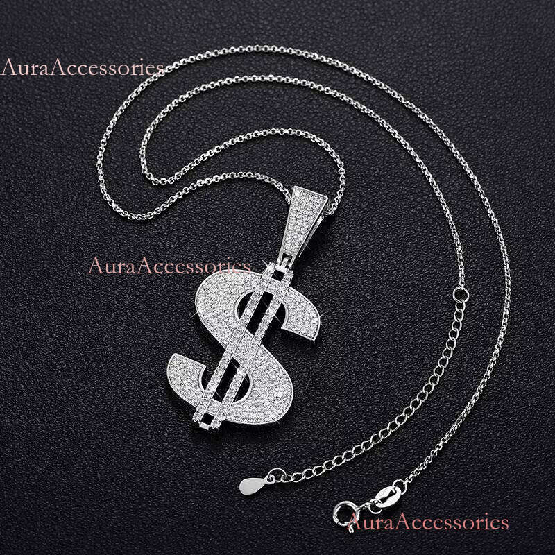 Wholesales Dollar Sign Iced Out Jewelry Gold Plated Sterling Sier VVS Moissanite Dia Hip Hop Pendant Necklace