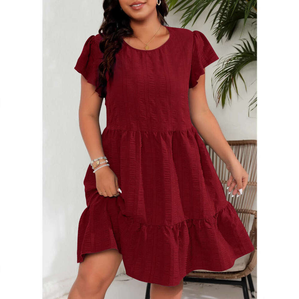 Plus Size Tender Womens Dress Womandress Bodysuit Women Dresses Vestidos De Noche Large Round Neck Ruffle Sleeves Waist Cinching Vacation Casual Tempe