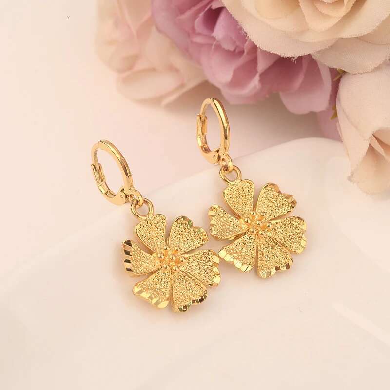 Dubai Gold Color Flower Sets For Women Plating Earrings And Pendant With Necklace Fashion Party Jewelry